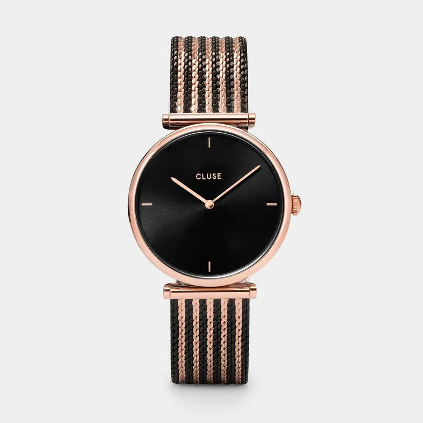 Cluse - Montre La Triomphe Mesh Bicolore Noire Rose Gold