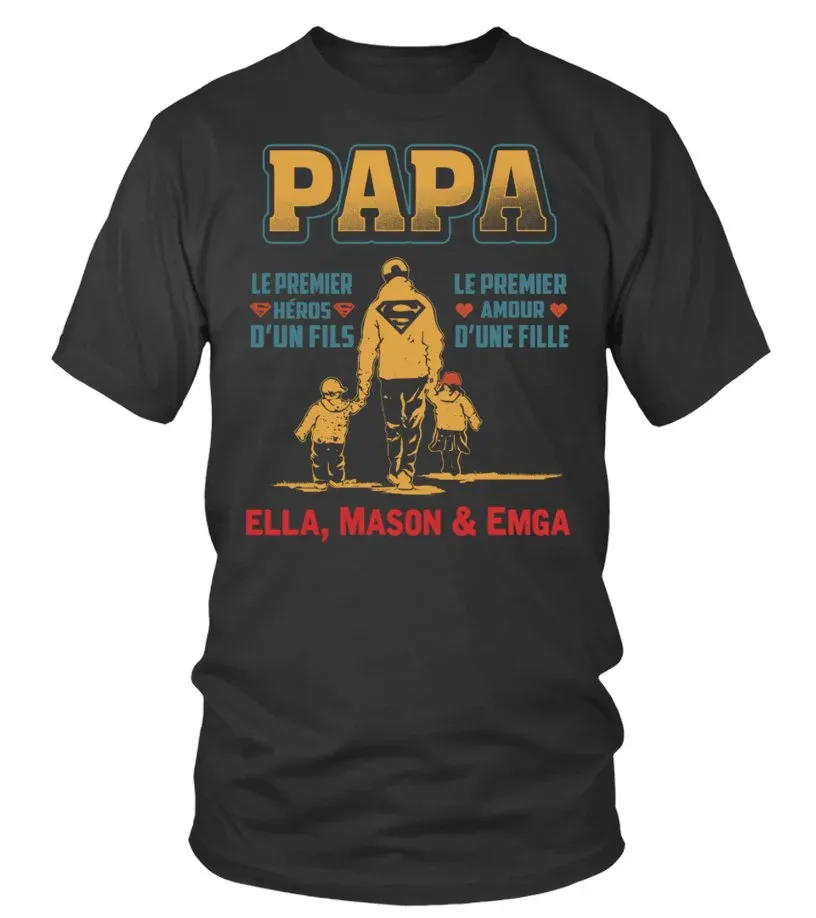 Teeshirt Premium Homme, Cadeau Personnalisé Fête des Père, Super Papa, Le premier Héro D'un Fils, Le Premier Amour d'Une Fille - CTS23052201 – Image 2