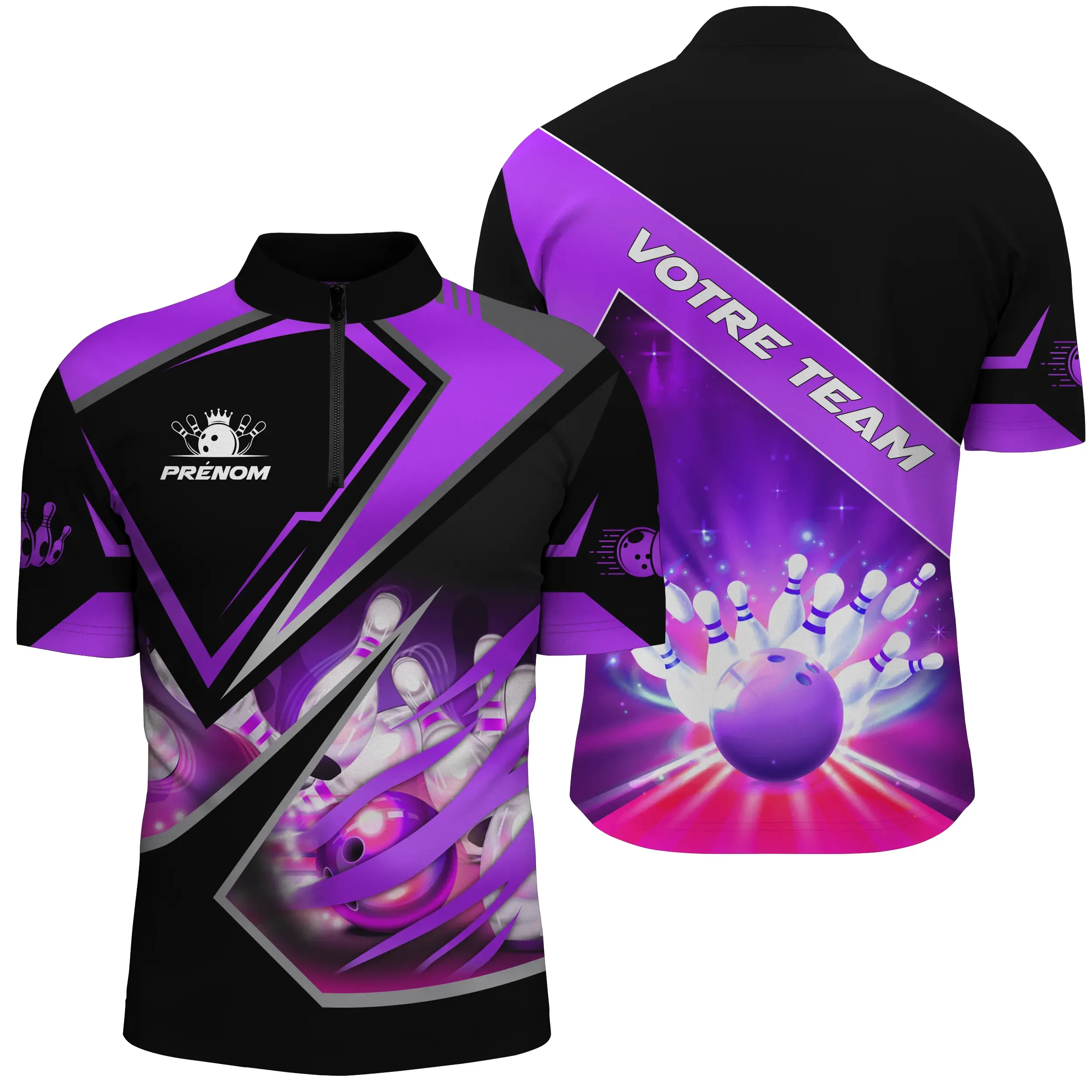 Maillot de Bowling Personnalisé Femme/Homme – Design Dynamique Équipe & Prénom - A05092401 – Image 3