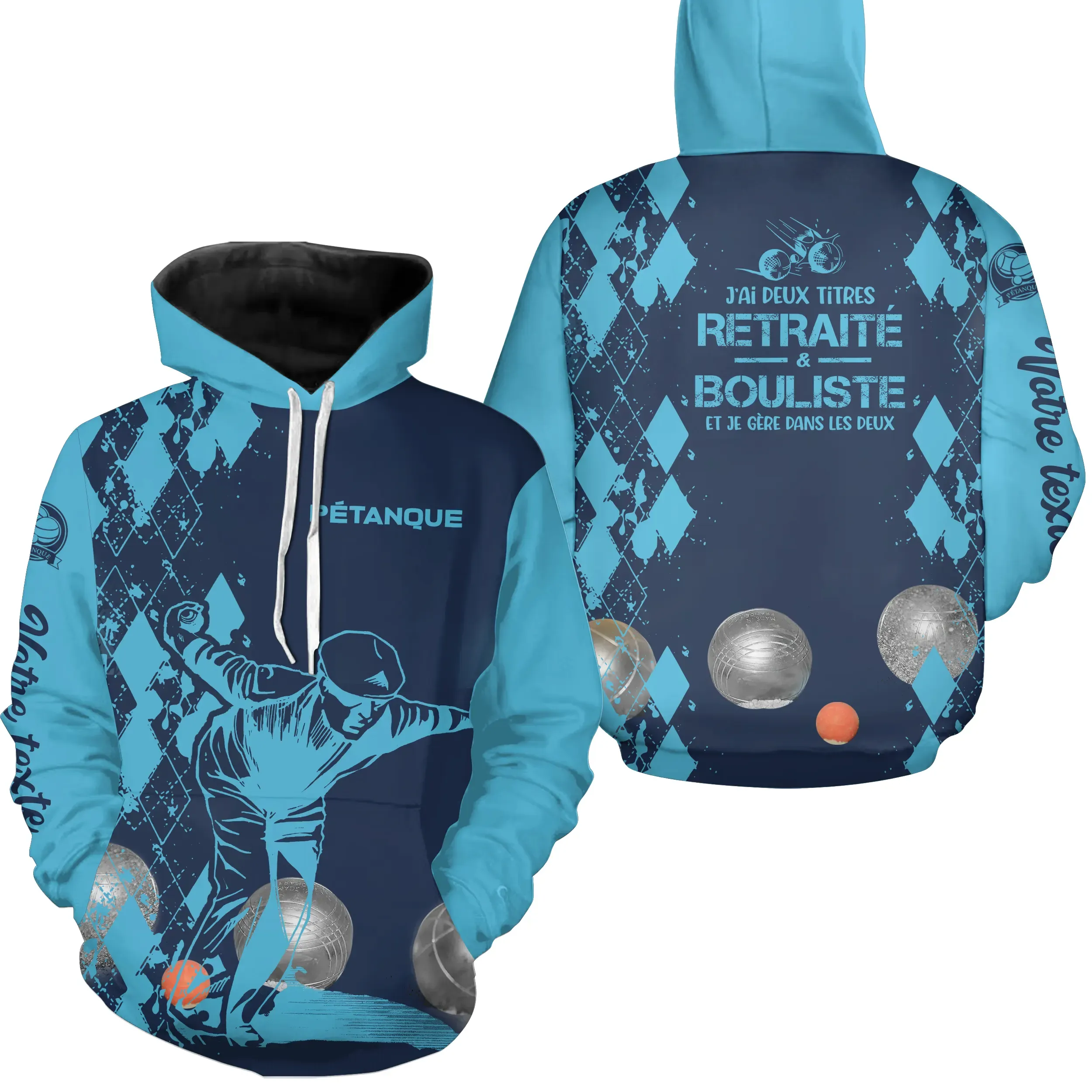 Sweat À Capuche Pétanque, Cadeau Humour Personnalisé Bouliste, J'ai Deux Titres Retraité Et Bouliste - CT21102303 – Image 6