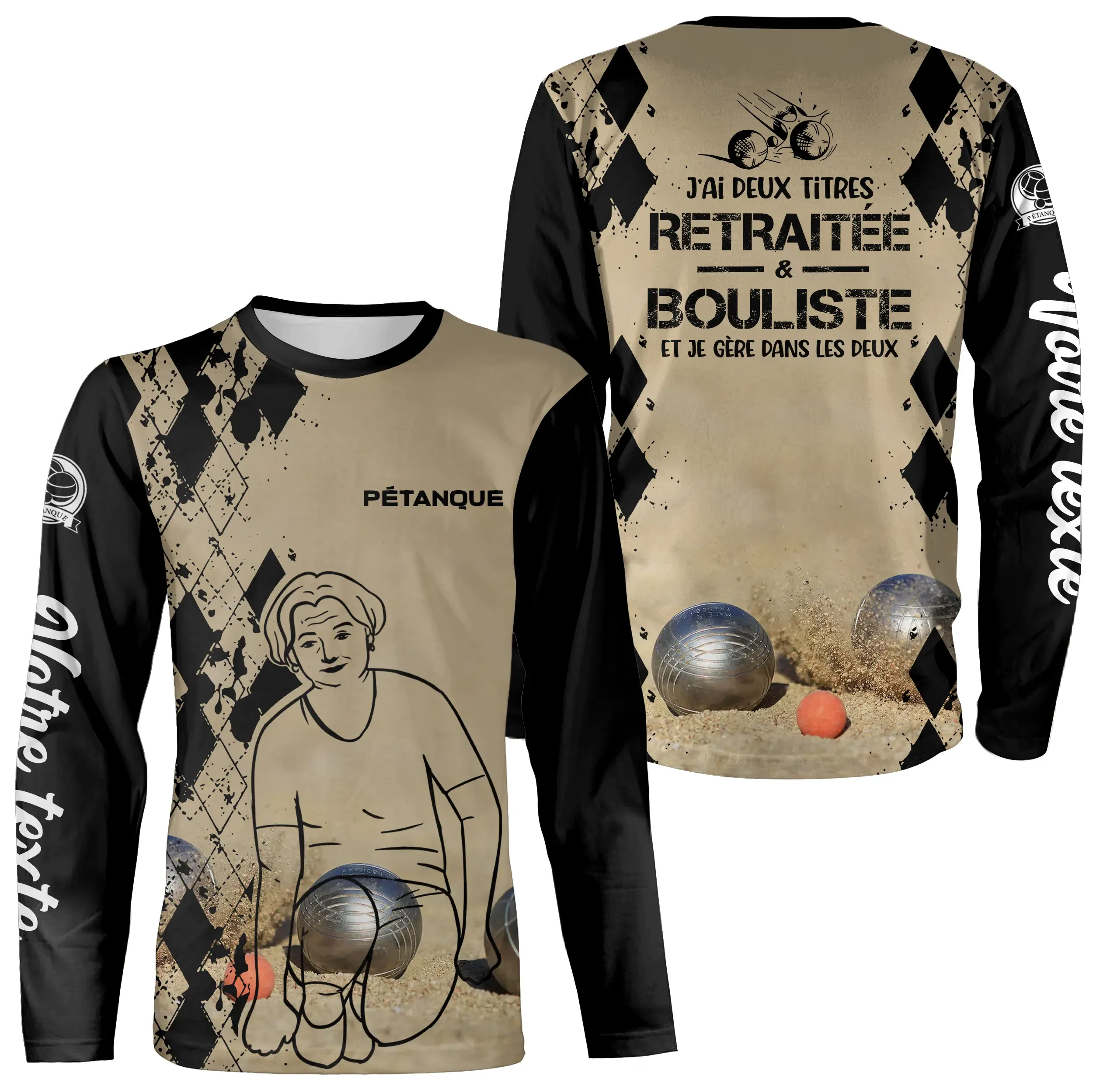 Sweat À Capuche Femme, Cadeau Humour Personnalisé Bouliste, J'ai Deux Titres Retraitée Et Bouliste - CT21102303 – Image 7