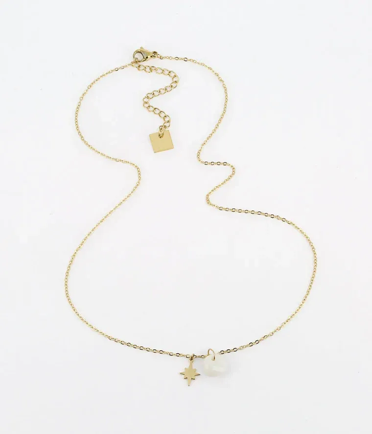 Zag Bijoux - Collier Manuréva Agate Blanche Acier Doré
