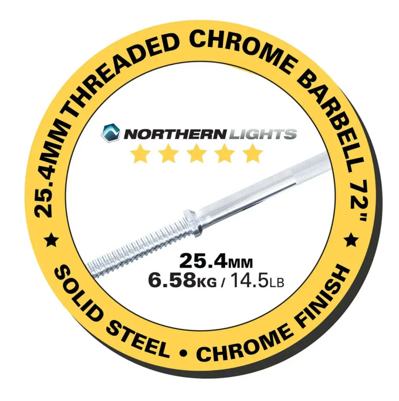 Haltère fileté chromé 72" Northern Lights (sans colliers) – Image 2