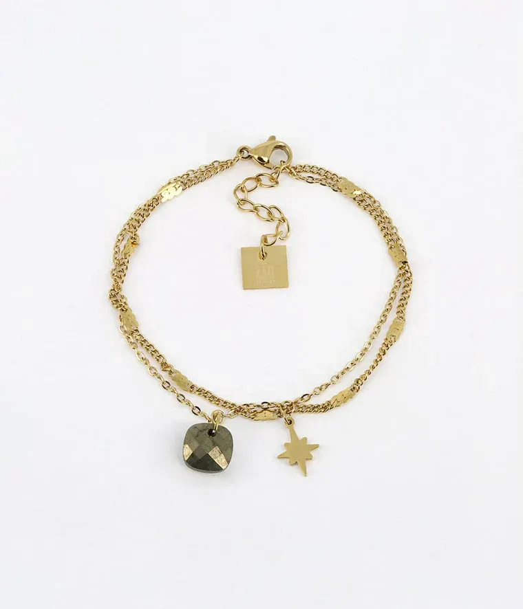 Zag Bijoux - Bracelet Manuréva Pyrite Acier Doré
