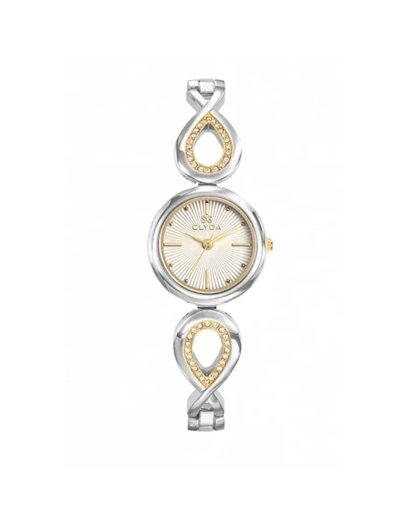 Clyda - Montre Bicolore Acier Argent Cadran Blanc